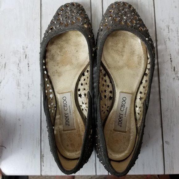 Jimmy Choo Leather Perforated Jeweled Flats - Picture 5 of 11
